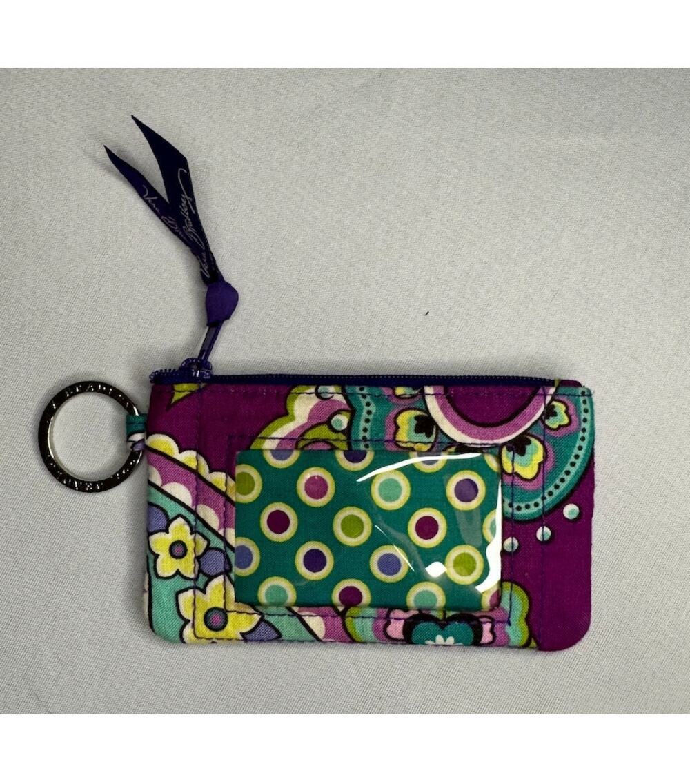 Vera Bradley Zip ID Wallet Pouch Keyring Keychain Heather Pattern